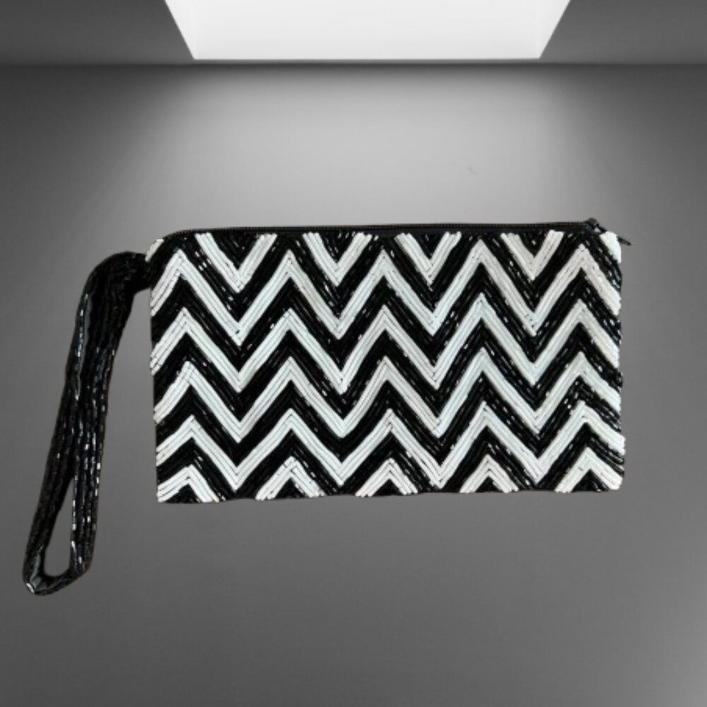 Moyna Black and White Chevron Clutch